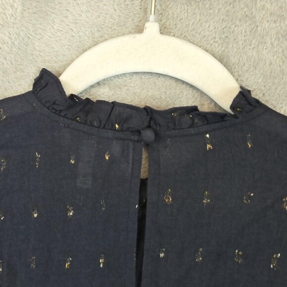 Joie Blouse Womens XS Black Gold Metallic Ruffle Peplum Long Sleeve Top - Picture 12 of 12